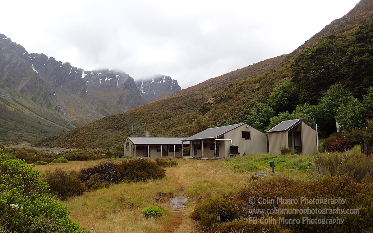 The welcome sight of Shelter Rock Hut as the rain clouds begin to gather.